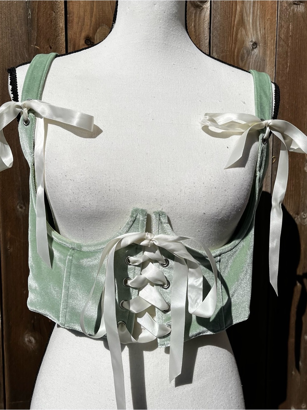 Dolls Kills Sugar Thrillz Velvet Pale Green Fairycore Corset